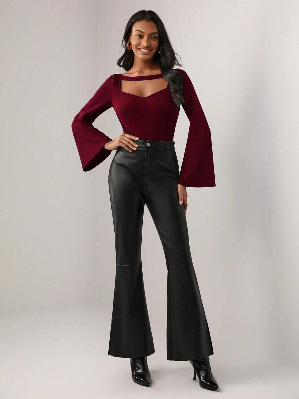 ZARA Flare Sleeve Cutout Waist Cinching Slimming Long Sleeve Blouse - Picture 5 of 6